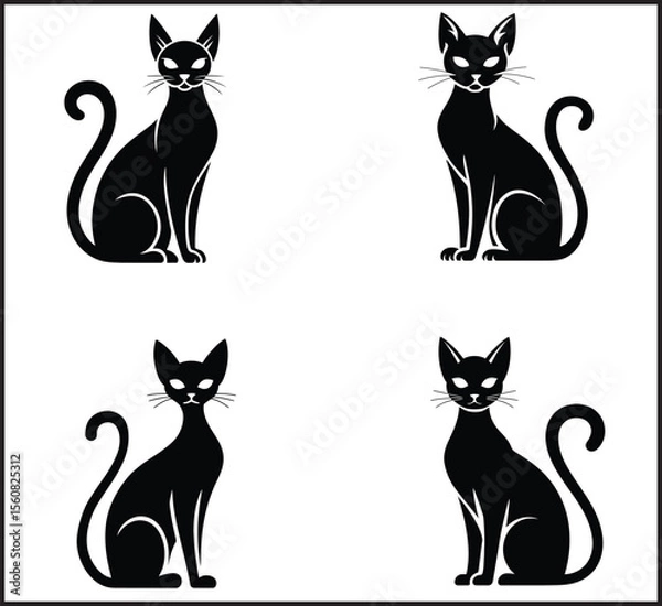Fototapeta Set of Four Black Cat Silhouettes