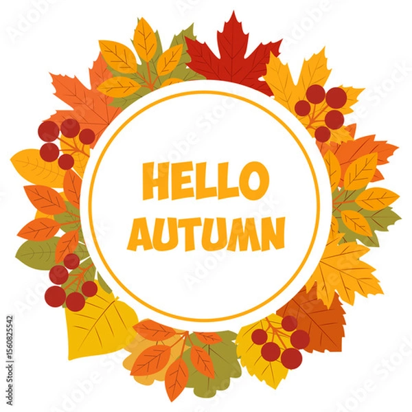 Obraz A frame with autumn leaves and berries creating a warm welcome to the fall season