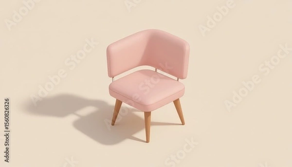 Obraz Soft seat invites repose a pink chair casting long shadows evokes a sense of minimalist comfort and design in a sunny corner