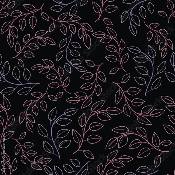 Fototapeta Vector seamless pattern with plant branches on a black background. Perfect for printing on clothes, textiles, wallpapers, wrapping paper, scrapbooking.