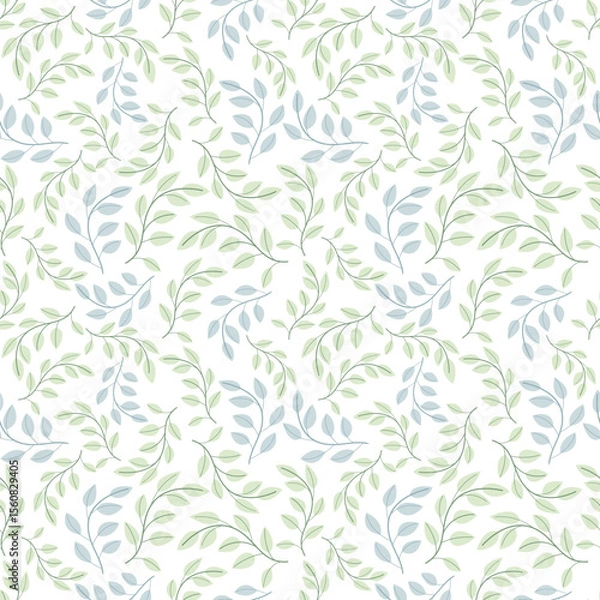 Fototapeta Vector seamless pattern with plant branches on a white background. Perfect for printing on clothes, textiles, wallpapers, wrapping paper, scrapbooking.