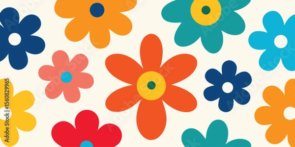Fototapeta Vector art of a cheerful and colorful floral pattern with various flowers isolated on transparent background, perfect for textile design