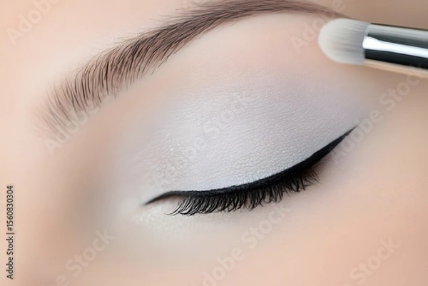 Fototapeta Close-up of a female eye with expertly applied makeup, showcasing a sleek eyeliner design and soft eyeshadow, highlighting beauty and precision in cosmetic artistry