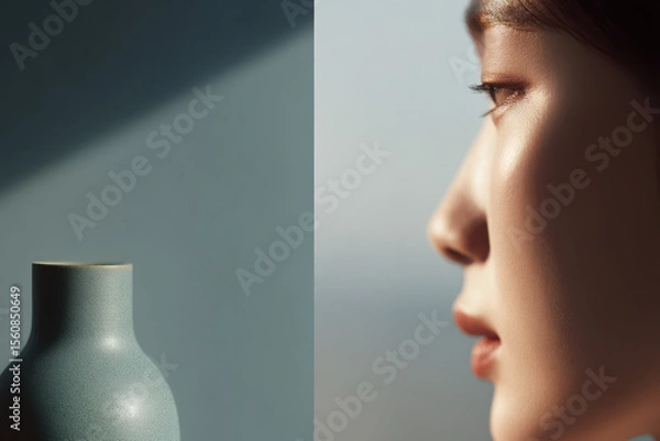 Fototapeta quality checker portrait on left side of frame focused expression