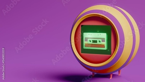 Fototapeta Retro cassette tape display on circular frame