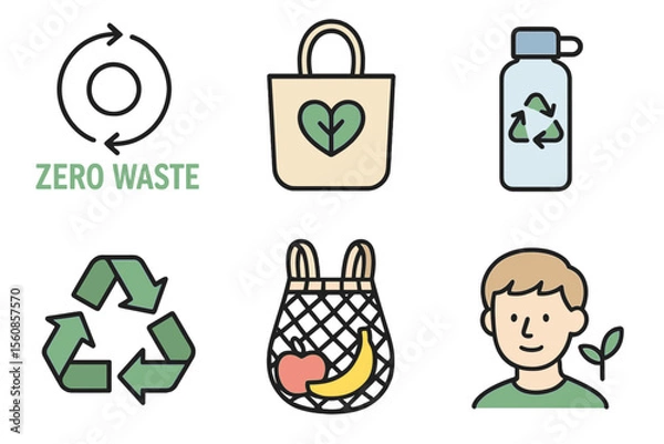 Fototapeta A simple set of outline icons related to zero waste, representing an ecology concept