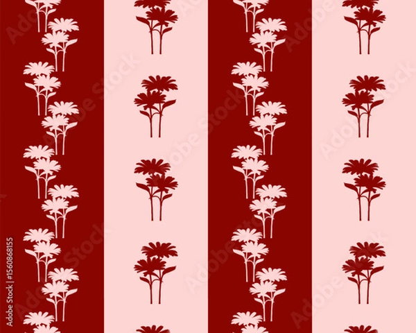 Fototapeta Seamless repeating pattern, striped wallpaper with daisy flowers on pink and red background, perfect for wallpapers, backdrops, textiles, paper. Vector illustration.