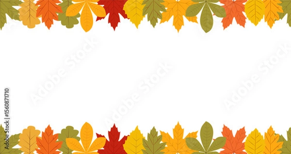 Obraz Colorful autumn leaves border decorated by yellow, orange and green leaves with copy space on white background