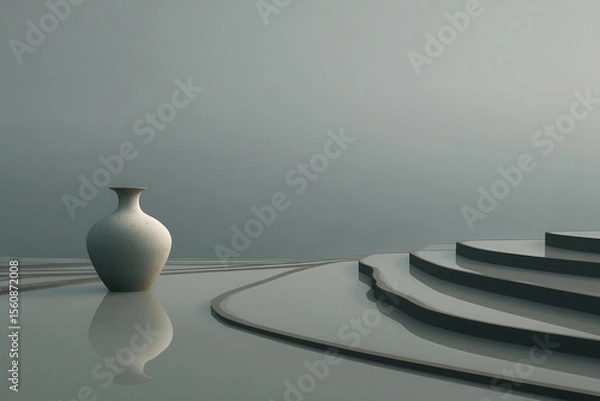 Fototapeta minimalist studio photograph of rice terraces in china under overcast sky with geometric patterns