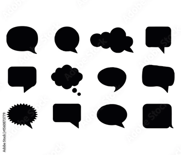 Fototapeta Speech Bubble Icon Set Vector Collection of Comic Style Dialogue Thought and Shouting Balloons in Black and White