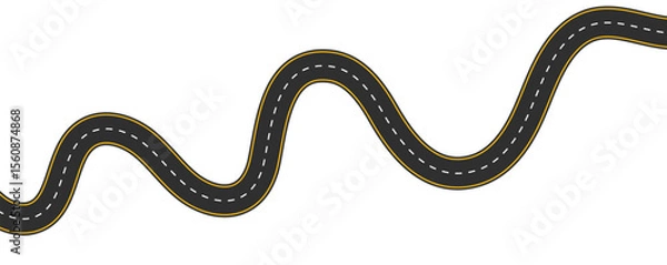 Fototapeta A long, winding, and curved road viewed from above, set against an isolated background, illustrated in vector format eps10.

