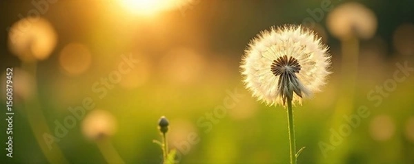 Obraz Ethereal Meadow Plant Seed Heads Swaying in Gentle Spring Breeze, Backlit by Warm Sunlight, Casting Delicate Shadows - Nature Photography