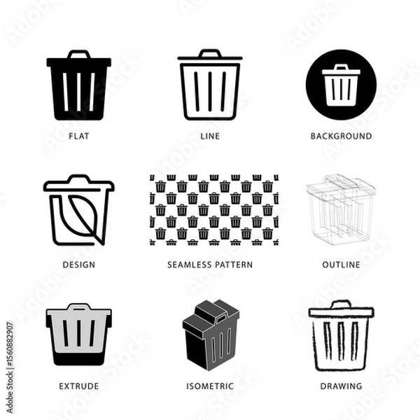 Obraz Each Trash bin icon has its own creative design, and each design can meet the needs of different jobs.