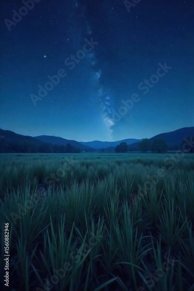 Obraz Serene Starlit Night Gently Swaying Tall Grass Under a Tranquil Sky, Perfect for Relaxation and Sleep Apps