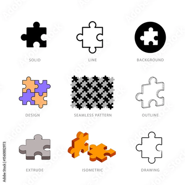 Fototapeta Each jigsaw puzzle icon has its own creative design, and each design can meet the needs of different jobs. Vector illustration.