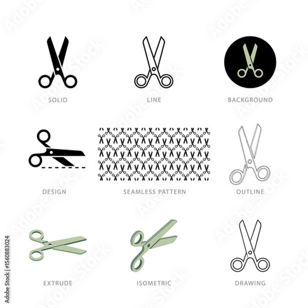Fototapeta Each scissors icon has its own creative design, and each design can meet the needs of different jobs.