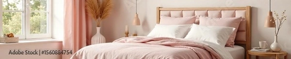 Obraz Serene Pastel Bedroom Soft Textures & Plush Furnishings for Restorative Sleep and Self-Care