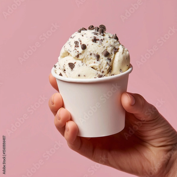 Obraz A hand with a pot of ice cream. Mockup