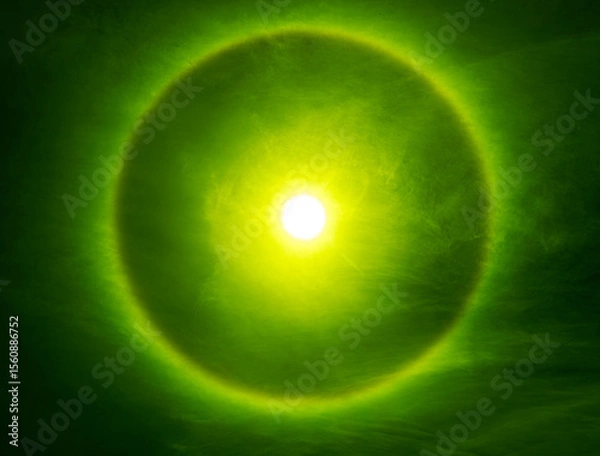 Obraz rare phenomenon created when sunlight hits ice crystals suspended high in the atmosphere, circular halo around the sun
