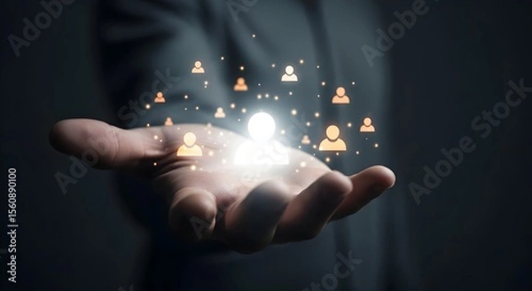 Obraz Person's hand holding glowing network.