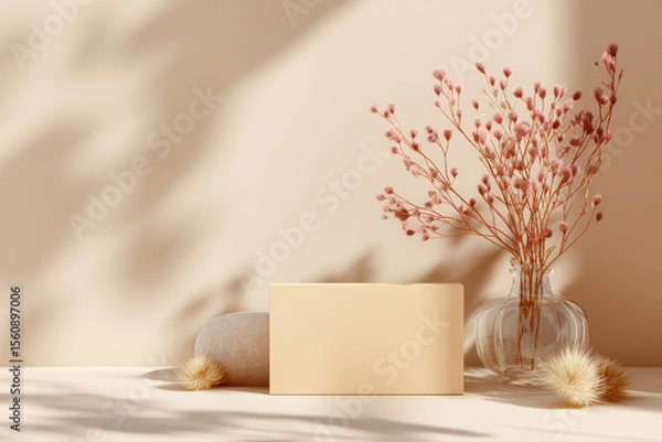 Fototapeta set of minimalist business card mockups displayed on clean background featuring warm tones and soft shadows