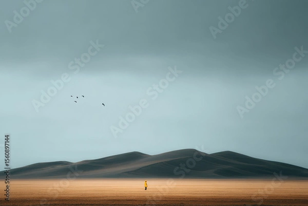 Fototapeta minimalist photograph of open pit mine in china under dramatic storm clouds