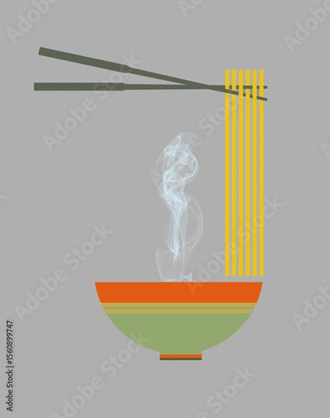 Obraz Ramen noodles, a Japanese food, is seen in a graphic design.