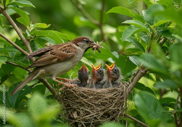 Fototapeta Bird and babys on the tree