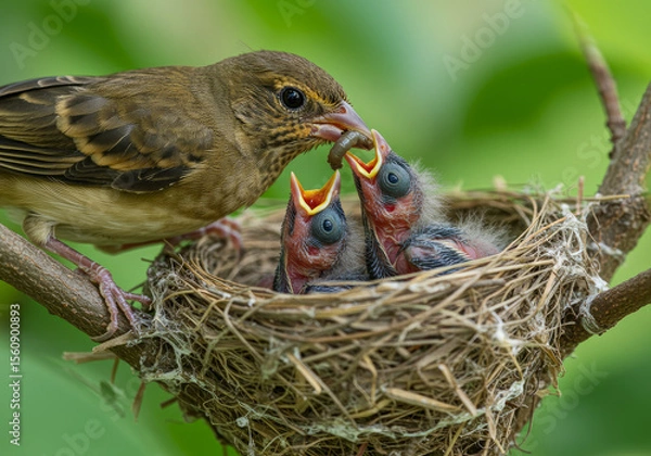 Fototapeta Bird nest with babys