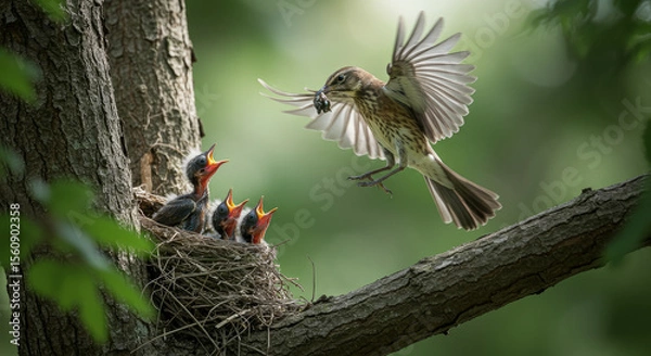 Fototapeta bird on a tree whit babys