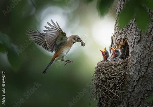 Fototapeta Bird on nest of babys