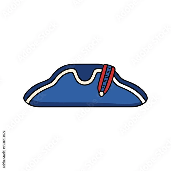 Obraz Cartoon depiction of a blue tricorn hat with white trim and a red cockade.