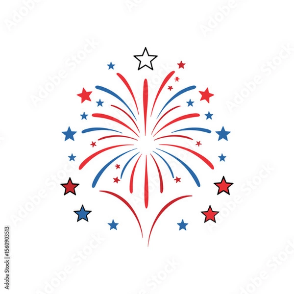 Obraz A stylized illustration of a fireworks display, featuring red and blue streaks, surrounded by stars, in a patriotic design.