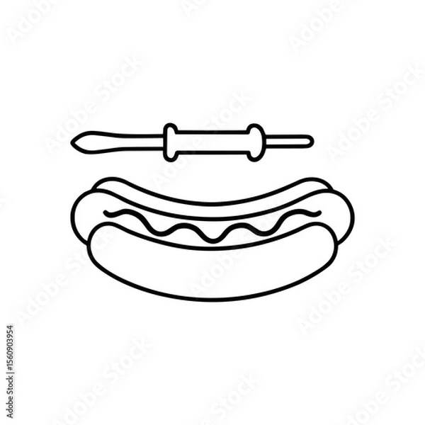 Obraz Simple black and white line art illustration of a hot dog on a stick.