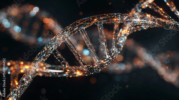 Fototapeta Glass DNA Helix with Neon Glow in Space