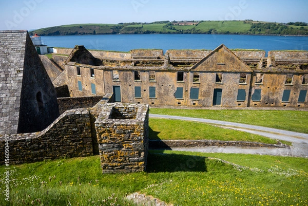 Obraz Kinsale, Ireland, May 20, 2024: Charles Fort British Fortress Ruins on Kinsale Bay with Rock Walls and Ramparts making up the castle and the Bay Defence 