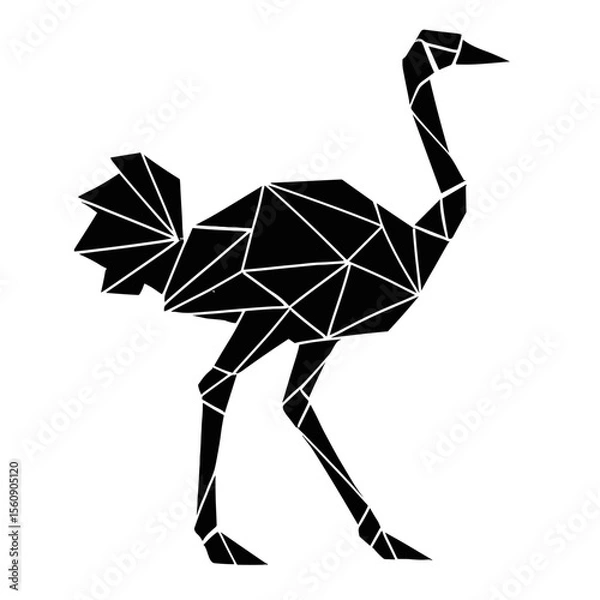 Fototapeta A modern, geometrically stylized image of an ostrich with a striking, minimalist black and white color palette. vector illustration