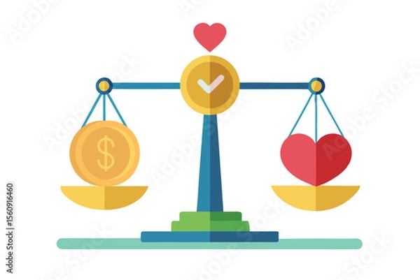 Obraz Balance scale with heart and money
