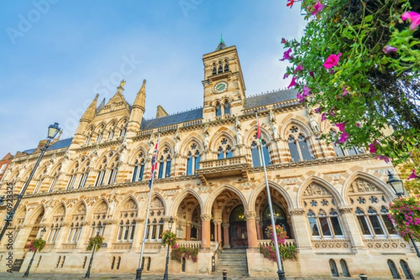 Fototapeta The Guildhall building in Northampton City and it's gothic revival architecture. England