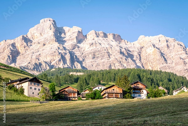 Fototapeta San Cassiano (Sankt Kassian in German, San Ćiascian in Ladin) is an Italian tourist resort, a hamlet of the municipality of Badia (Val Badia, Alto Adige)