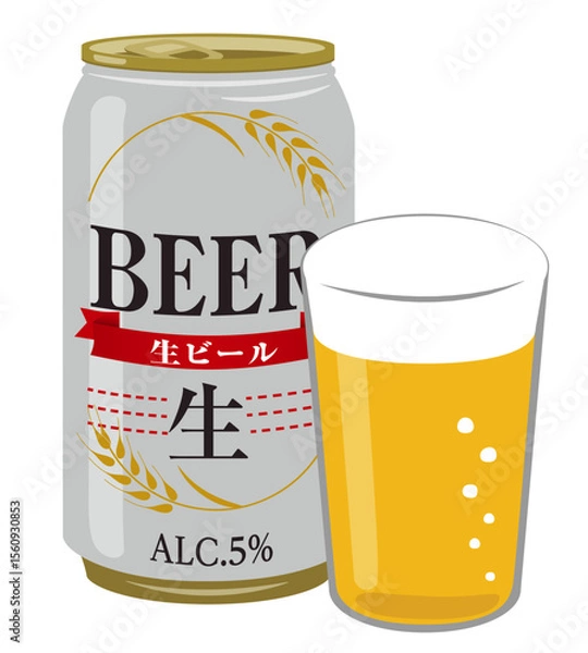 Obraz アルコール飲料_缶ビールとビアグラス