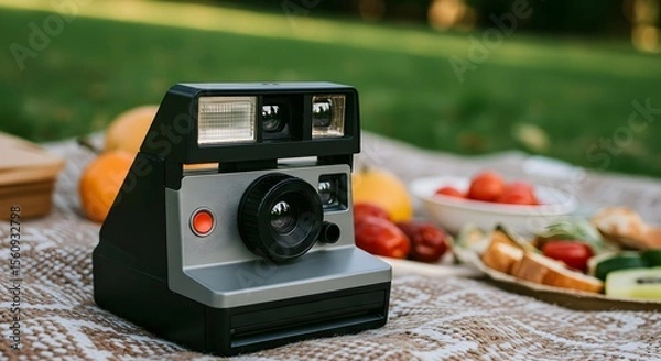 Fototapeta Taking Photo with Instant Camera at Outdoor Picnic