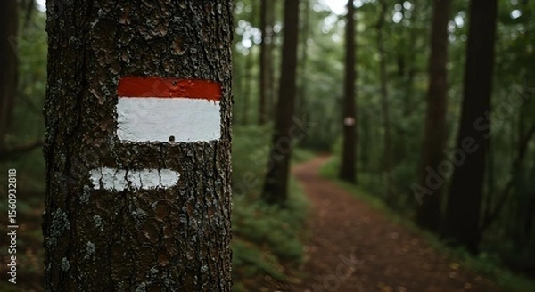 Fototapeta Trail Marking on Tree in Forest Hiking Path