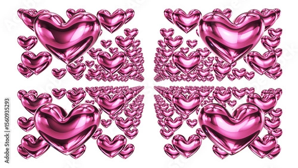 Obraz 3D Glossy Pink Hearts in Surreal Repeating Pattern