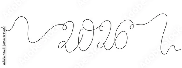 Fototapeta Continuous one line drawing of 2026 number. Minimalist vector design for New Year celebration, calendar, planner, organizer, banner, greeting card, or decorative purposes.