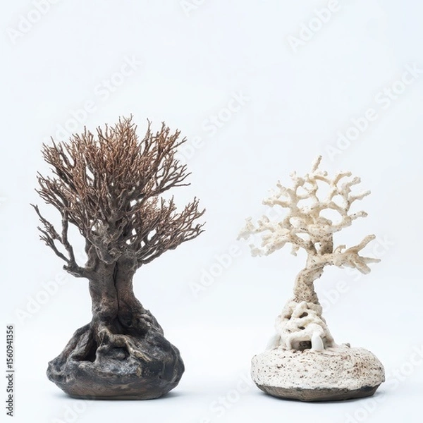 Fototapeta Bonsai trees on a minimalist backdrop