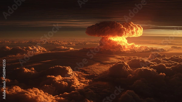 Obraz Nuclear explosion expanding above clouds at sunset