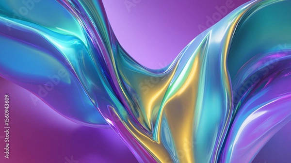 Obraz Holographic abstract colorful fluid shape background flowing in purple environment