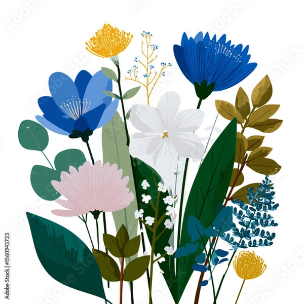 Fototapeta Colorful floral bouquet with leaves in flat vector illustration style, perfect for design projects.