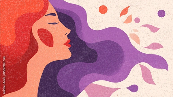 Obraz Woman relaxing with closed eyes and colorful hair blowing in the wind